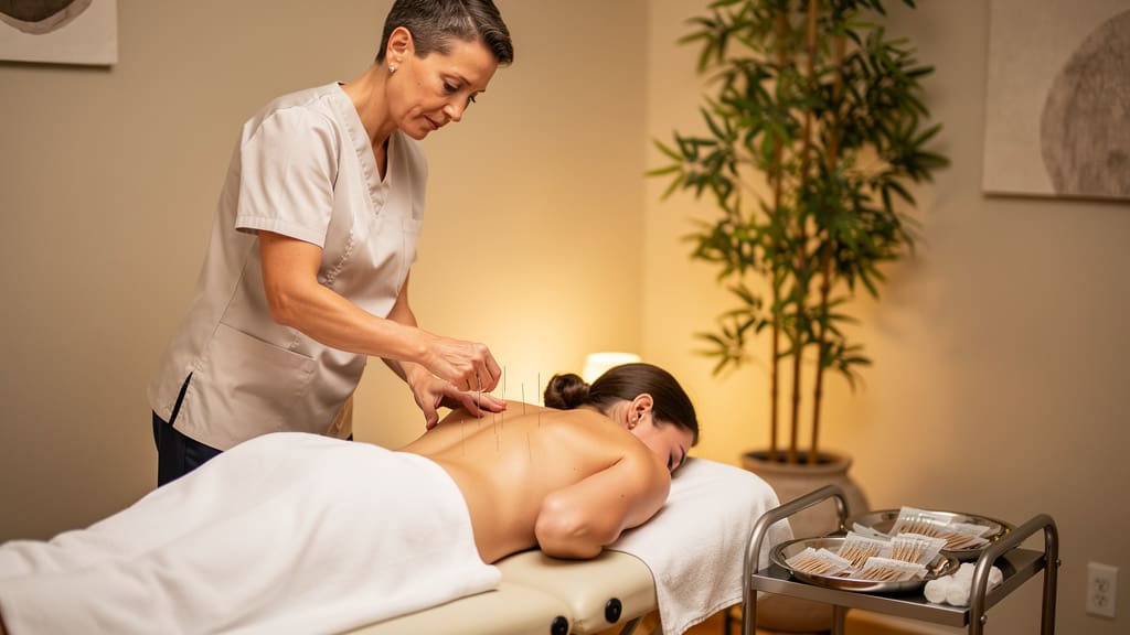 Professional acupuncture session for symptom relief