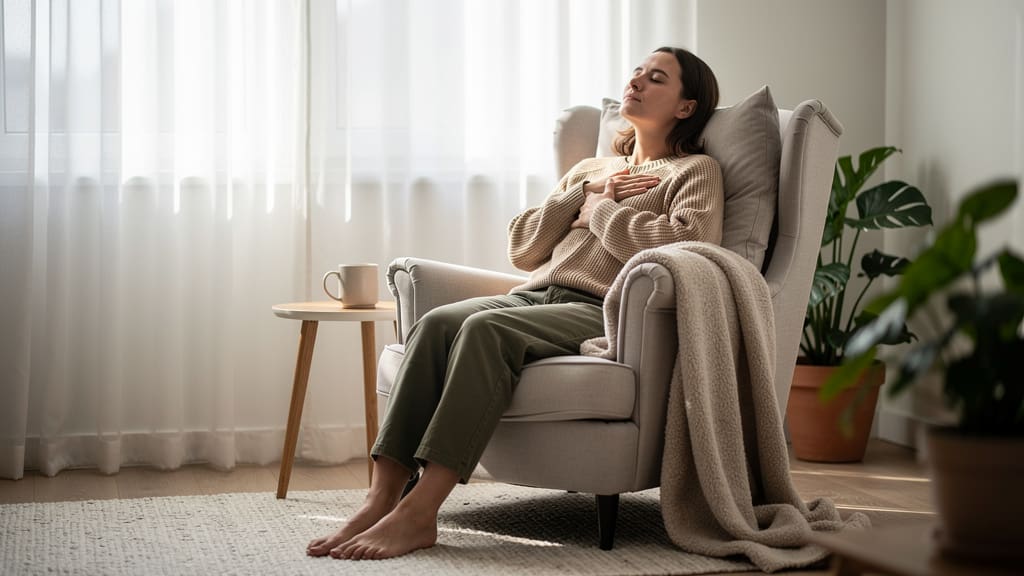 Person practicing self-compassion with gentle touch