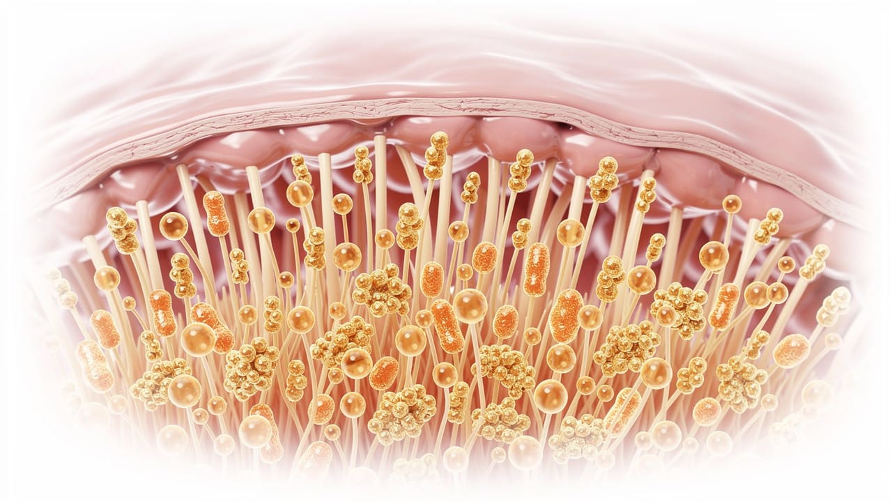 Healthy gut microbiome with beneficial bacteria in intestines