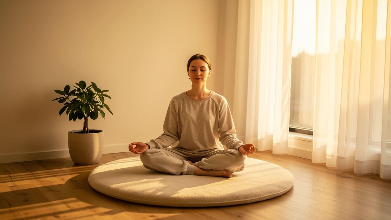 Person meditating peacefully to reduce stress during cancer care